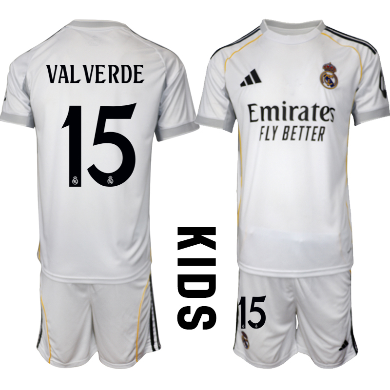Youth 2025-2026 Club Real Madrid home White #15 Soccer Jersey